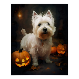Pôster Halloween West Highland White Terrier Pumpkins
