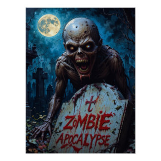 Pôster Halloween Zumbi Espectro Cemitério Assustador Lua