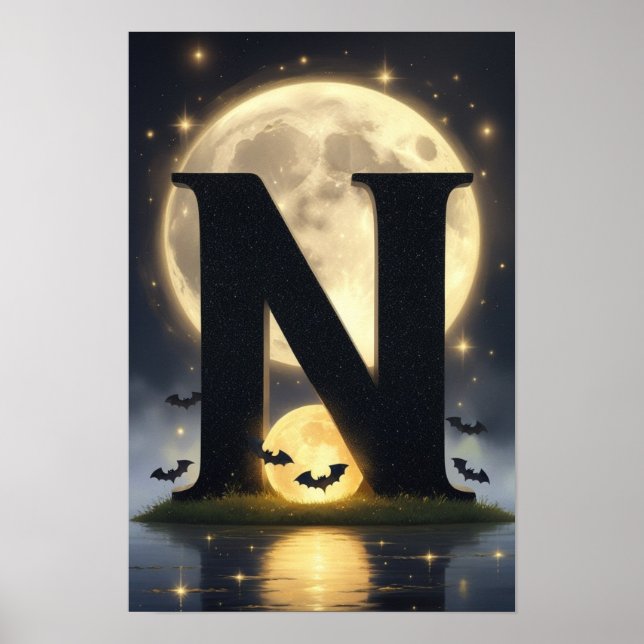 Poster HalloweenGlowing Letter N Wall Art for Kids Rooms  (Frente)