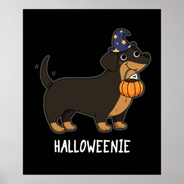 Poster Halloweenie Funny Sausage Cão Pun Dark BG (Frente)