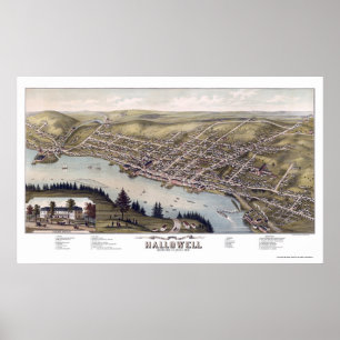 Poster Hallowell, MIM mapa panorâmico - 1878