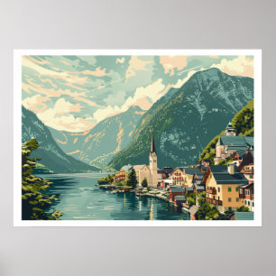 Poster Hallstatt, Áustria Vintage