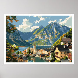 Poster Hallstatt, Áustria Vintage