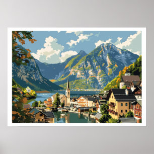 Poster Hallstatt, Áustria Vintage
