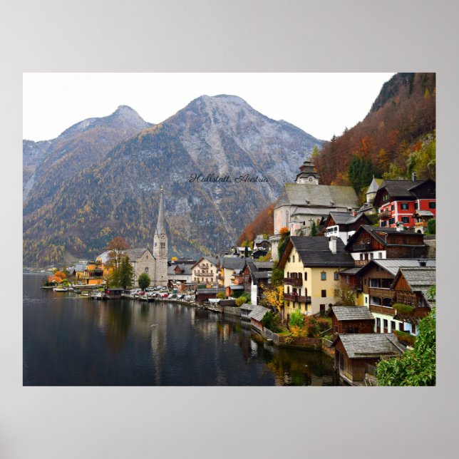 Poster Hallstatt, paisagem de outono na Áustria (Frente)