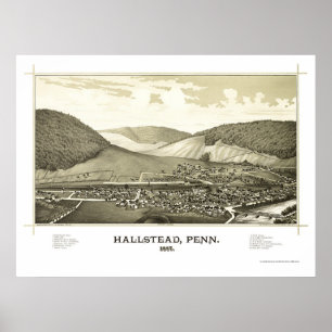 Pôster Hallstead, mapa panorâmico do PA - 1887