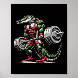 Poster Halterofilismo Crocodilo Elevador de Peso Bodybu