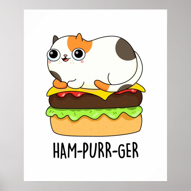 Poster Ham-Purr-Ger Funny Cat Hamburger Pun (Frente)