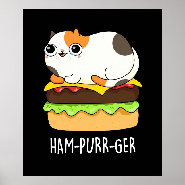 Poster Ham-Purr-Ger Funny Cat Hamburger Pun Dark BG (Frente)