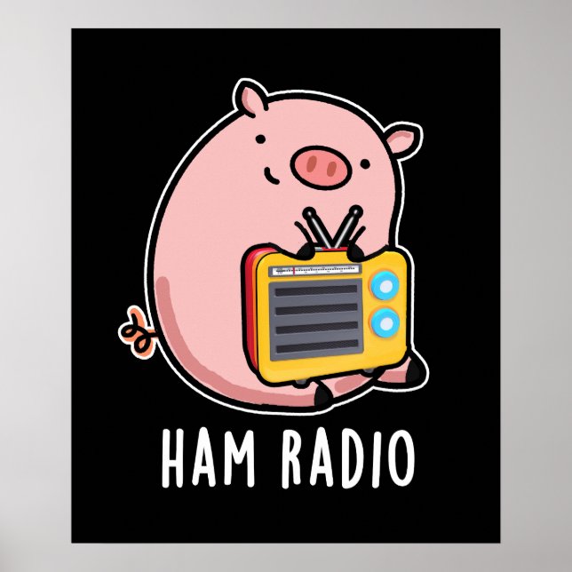Poster Ham Radio Funny Pig Pun Dark BG (Frente)