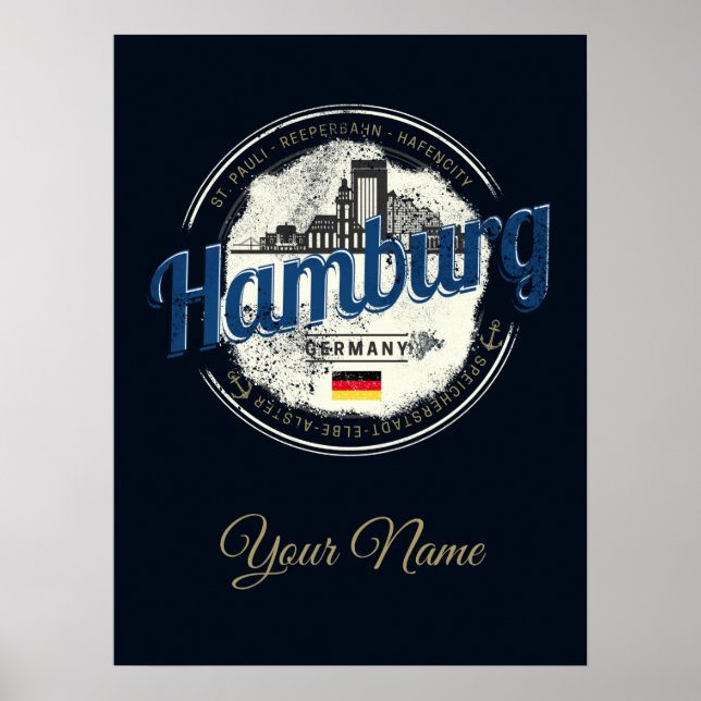 Poster Hamburg Skyline Alemanha Vintage Holiday Souvenir (Frente)