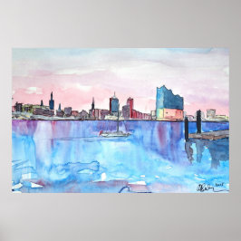 Pôster Hamburg Skyline e Elbe Philharmônica Hall em Dusk