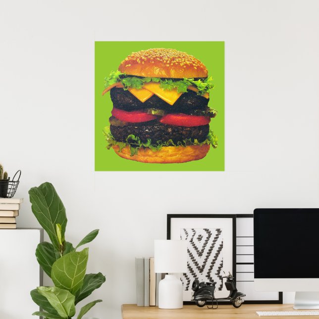 Poster Hamburger Duplo Deluxe com Queijo (Escritório em casa)