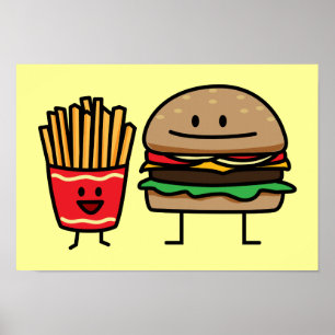 Poster Hamburger e Fries - comida de pão frágil, frita, p