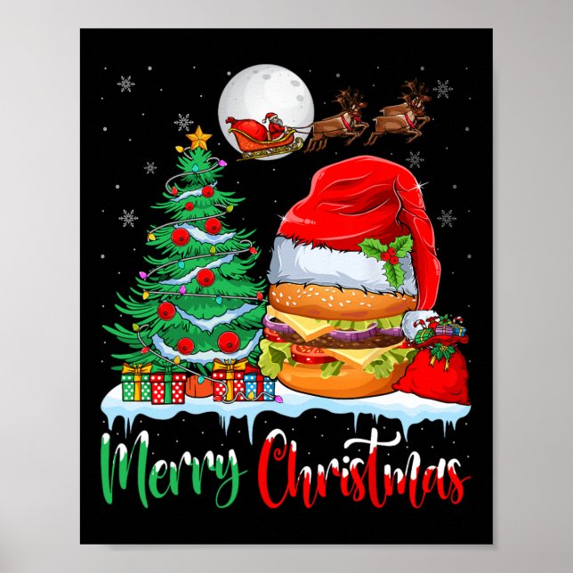 Poster Hambúrger Vestindo Natal Hat Xmas - Feliz Natal (Frente)