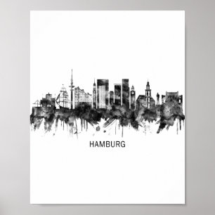 Poster Hamburgo Alemanha Skyline BW