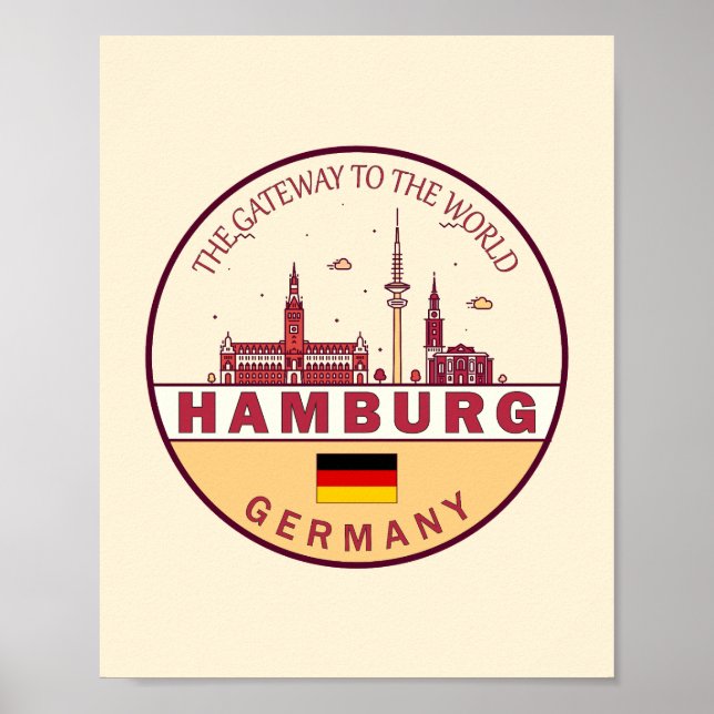 Poster Hamburgo, Alemanha, Skyline Emblem (Frente)