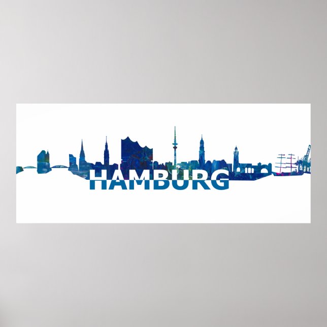 Poster Hamburgo Alemanha Skyline Silhouette (Frente)