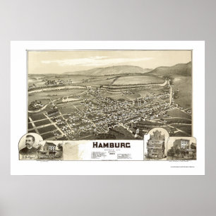 Poster Hamburgo, mapa panorâmico do PA - 1889