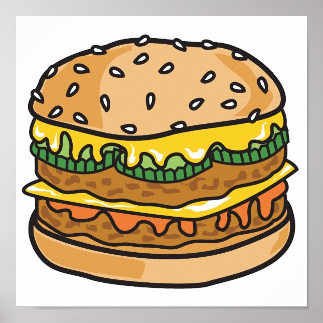 Pôster hambúrguer de queijo retro (Frente)