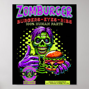 Poster Hambúrguer e Costelas de Fast Food Zumbi Terror do