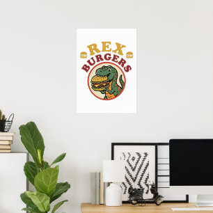 Poster Hambúrgueres Retro Rex T-Rex Comendo Cheeseburger