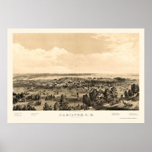 Pôster Hamilton, SOBRE, mapa panorâmico de Canadá - 185