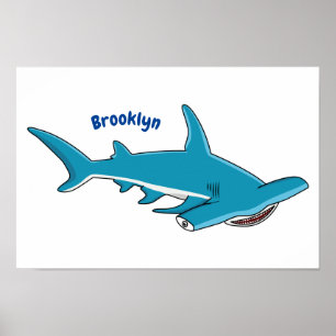 Poster Hammerhead shark cartoon illustration