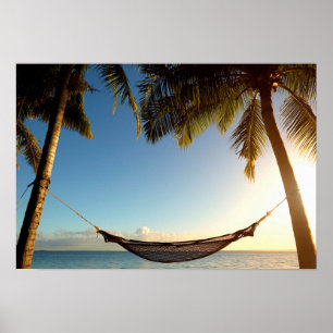 Poster Hammock entre Palm Trees em Praia Tropical