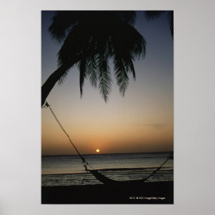 Pôster Hammock vazio de Silhuetted no por do sol