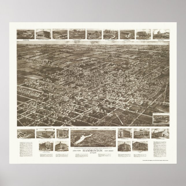 Poster Hammonton, Mapa Panorâmico do NJ - 1926 (Frente)