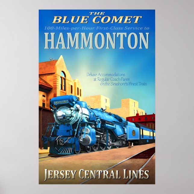 Poster Hammonton Nova Jersey Central Railroad Blue Comet (Frente)