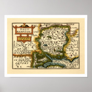 Poster Hampshire, Southampton County England Mapa Históri