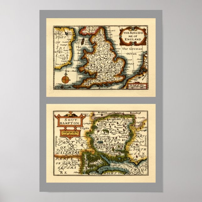 Poster Hampshire, Southampton County England Mapa Históri (Frente)