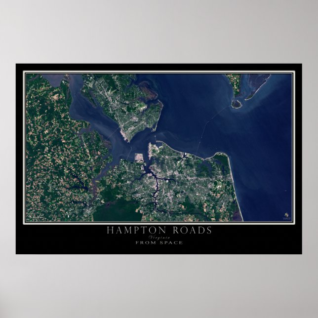 Pôster Hampton Roads Virginia Do Space Satellite Map (Frente)
