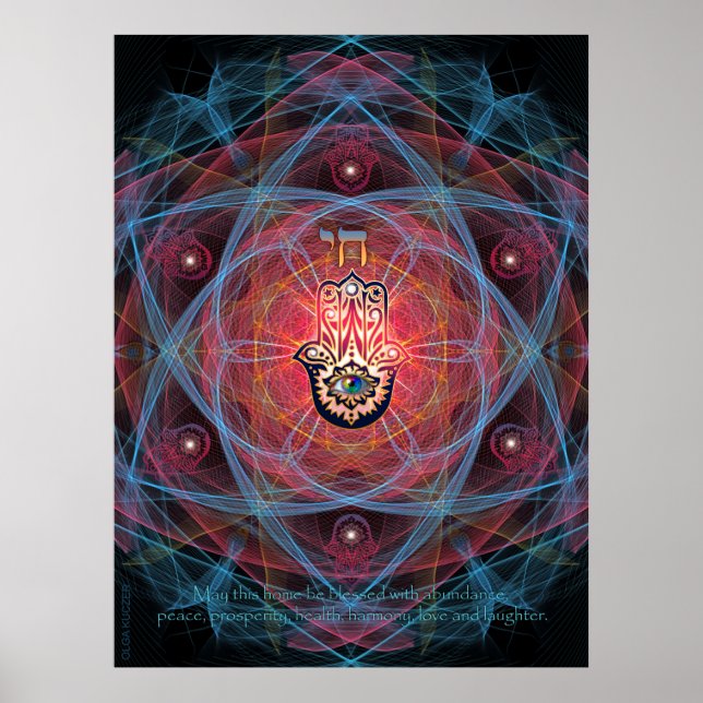 Pôster Hamsa-Chai com benção domiciliária (Frente)