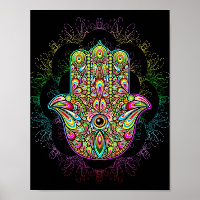 Poster Hamsa Mão Arte Psicedélica (Frente)