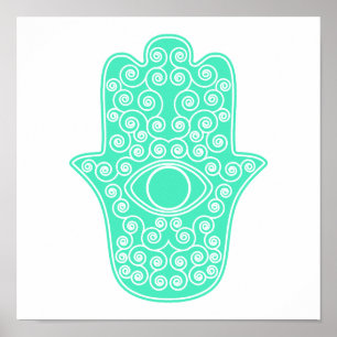 Pôster Hamsa-Mão do verde de mar da Miriam-Mão de