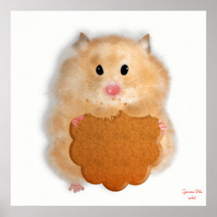 Pôster Hamster bonito com Ilustração de Arte de Biscoit