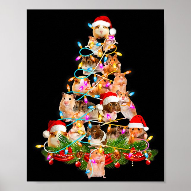 Poster Hamster Christmas Tree Led Funny Hamster Snow Chir (Frente)