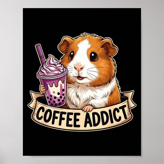 Poster Hamster Coffee Addict Cute Rodent Boba Tea Gift  (Frente)