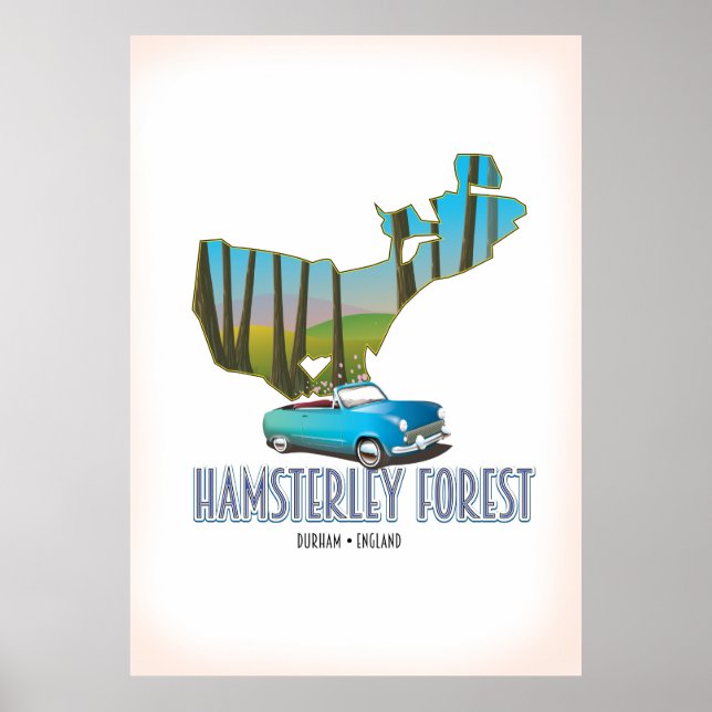 Poster Hamsterley Forest Durham England map (Frente)