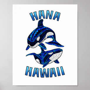 Poster Hana Hawaii Vacation Tribal Whale Orcas