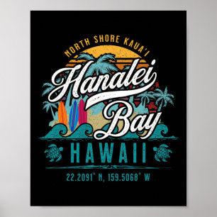 Poster Hanalei Byy North Shore Kauai Hawaii Retro Sun Sur