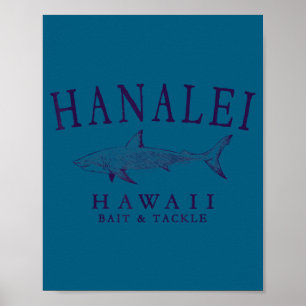 Poster Hanalei havaí tubarão vintage ameixa arte pesca 