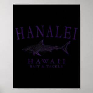 Poster Hanalei havaí tubarão vintage ameixa arte pesca