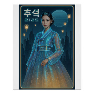 Pôster Hanbok Chuseok - Arte Sci-Fi Coreana