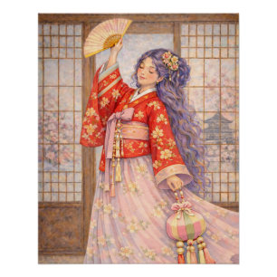 Pôster Hanbok Elegante com Leque