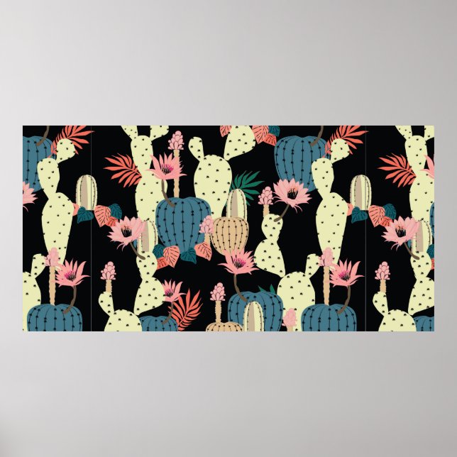 Poster Hand drawing Cactus Plant and flowers Seamless Pat (Frente)