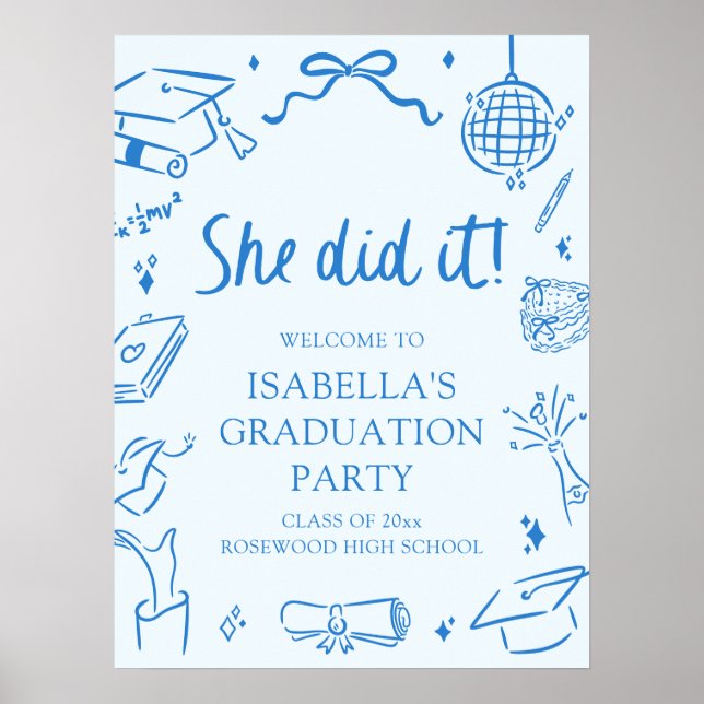 Poster Hand Drawn Bow She Did it Graduation Party Welcome (Frente)